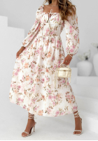 Kwiecista Kleid maxi z długimi rękawami Sunkissed Blooms Weiß