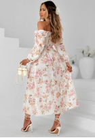 Kwiecista Kleid maxi z długimi rękawami Sunkissed Blooms Weiß