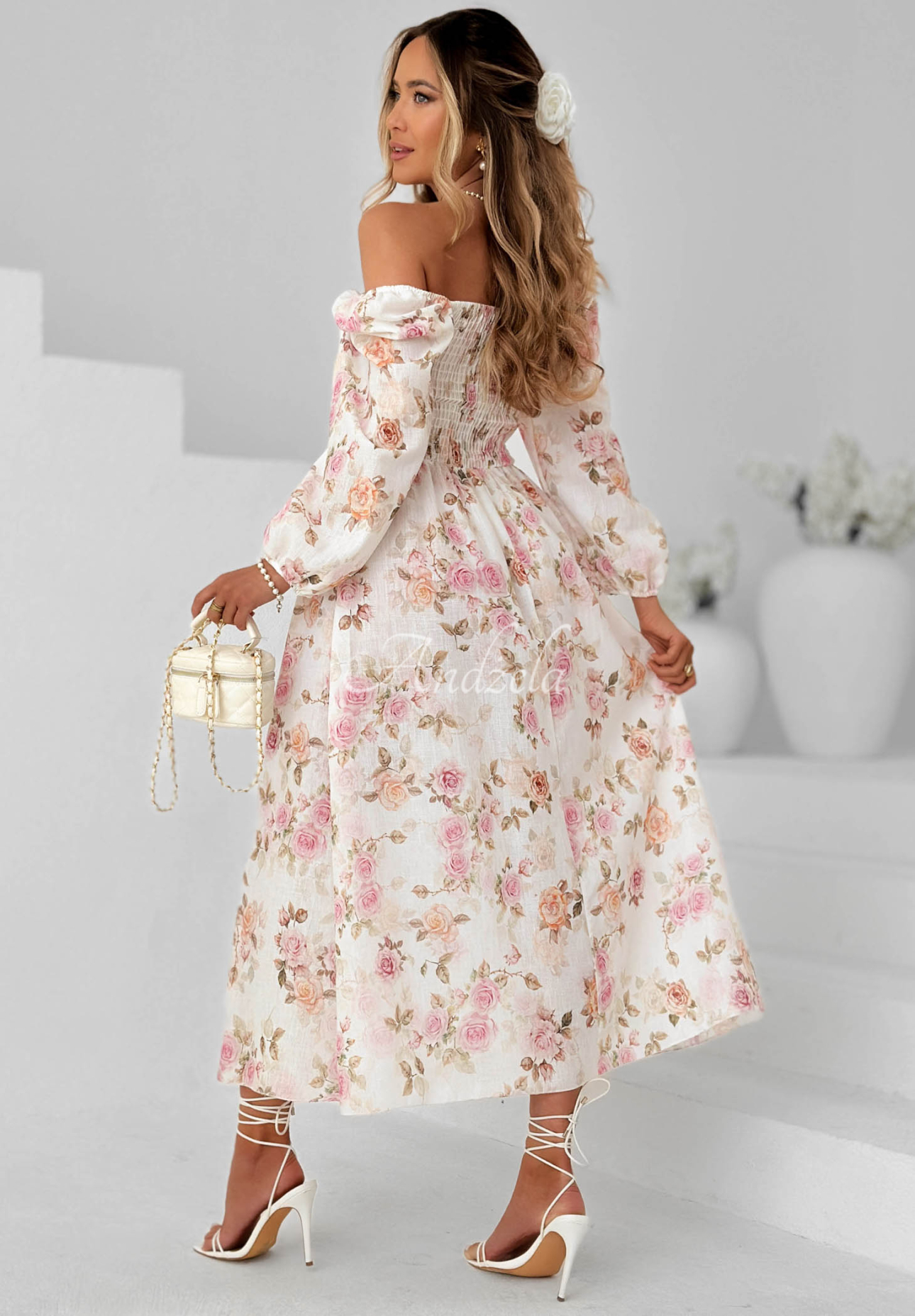 Geblümtes Maxikleid mit langen Ärmeln Sunkissed Blooms Weiß