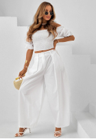 Bawełniana Bluse Kleid im spanischen Stil z marszczeniem Solar Beauty Mokkafarben