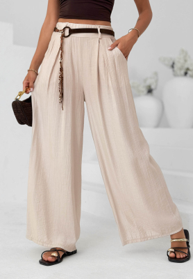 Weit geschnittene Hose aus Viskose Summer Trace Beige