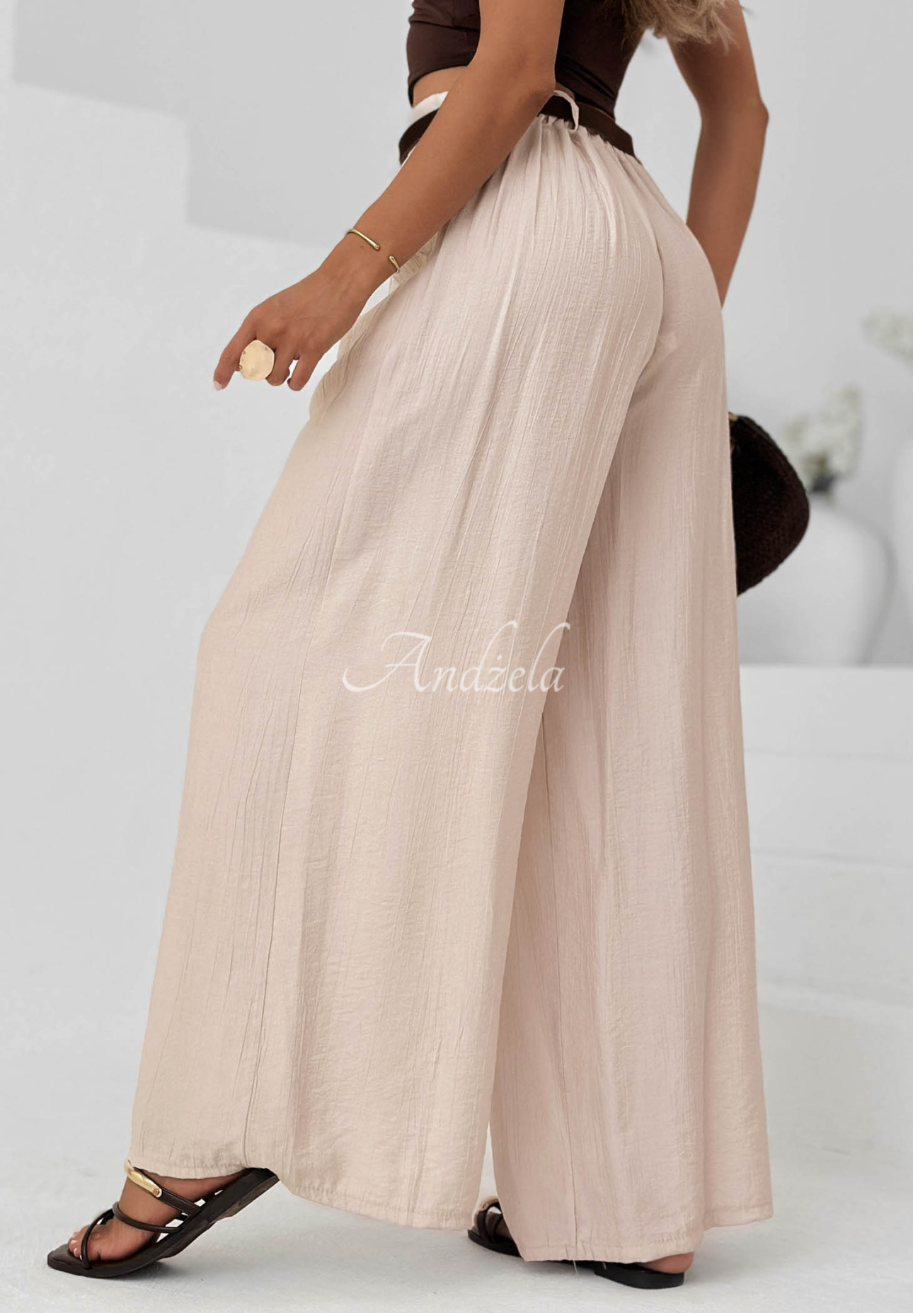 Weit geschnittene Hose aus Viskose Summer Trace Beige