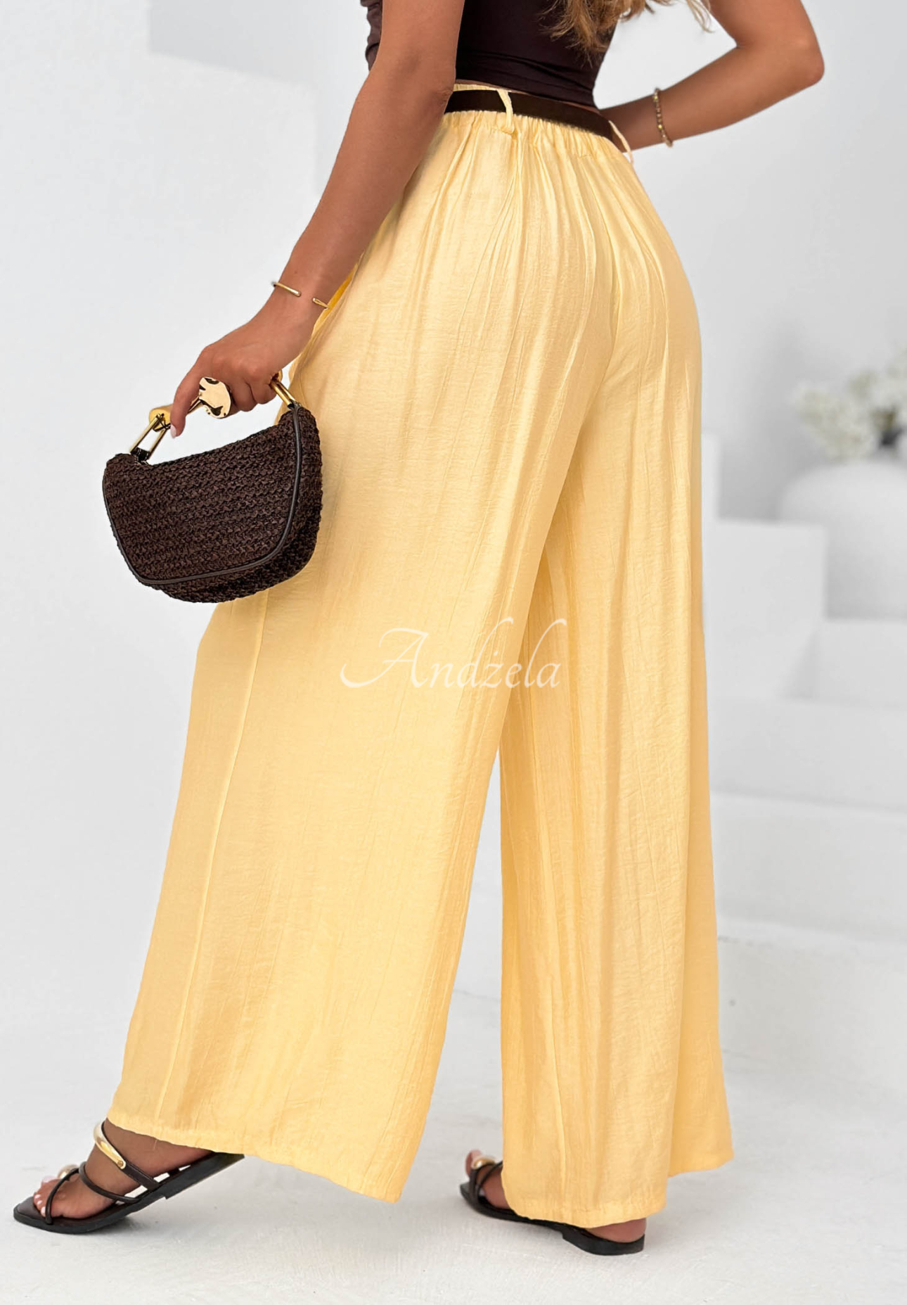 Weit geschnittene Hose aus Viskose Summer Trace Gelb