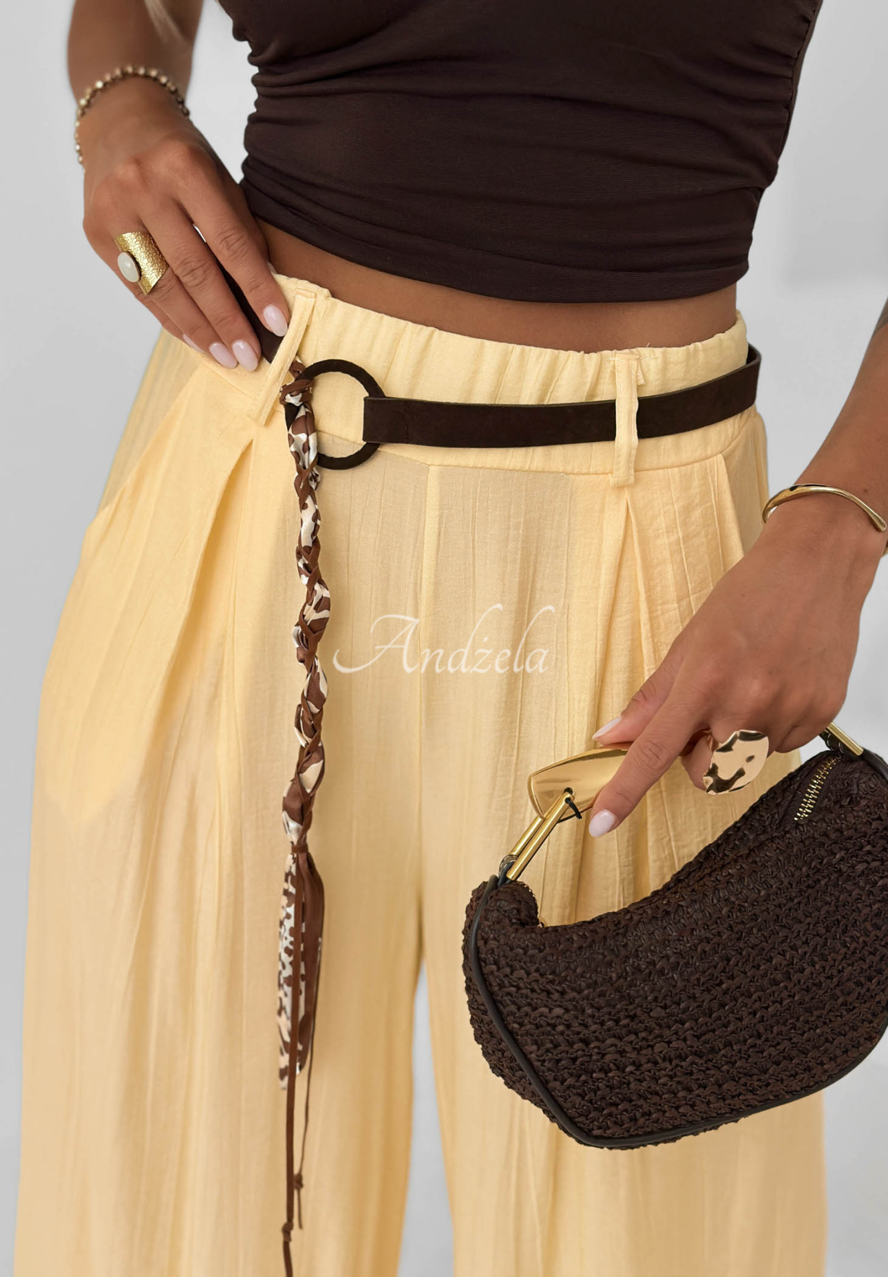 Weit geschnittene Hose aus Viskose Summer Trace Gelb