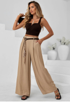 Material Hose wide leg z wiskozy Summer Trace Mokkafarben