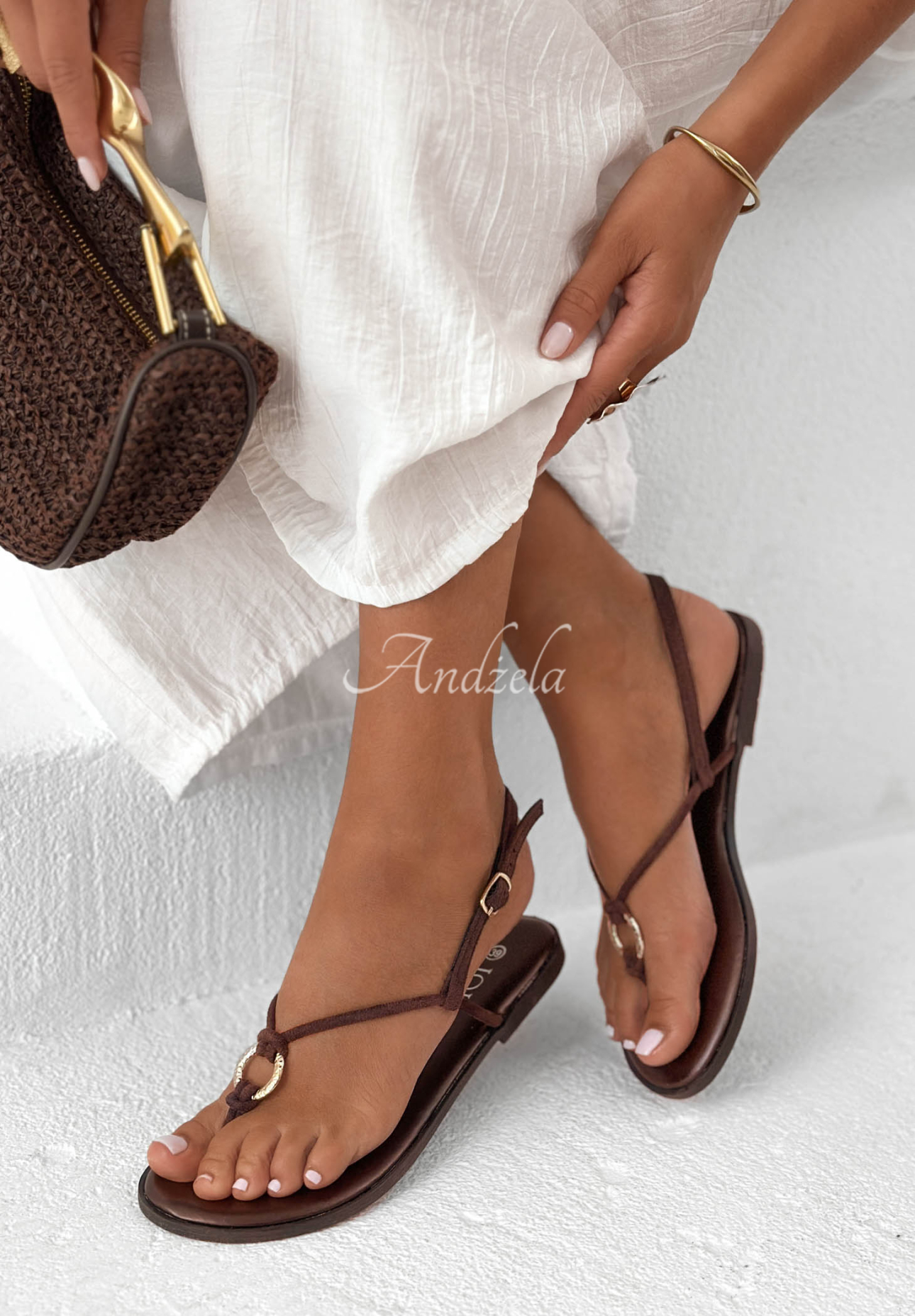 Leder-Flip-Flop-Sandalen Ocean Spark Schokoladenbraun
