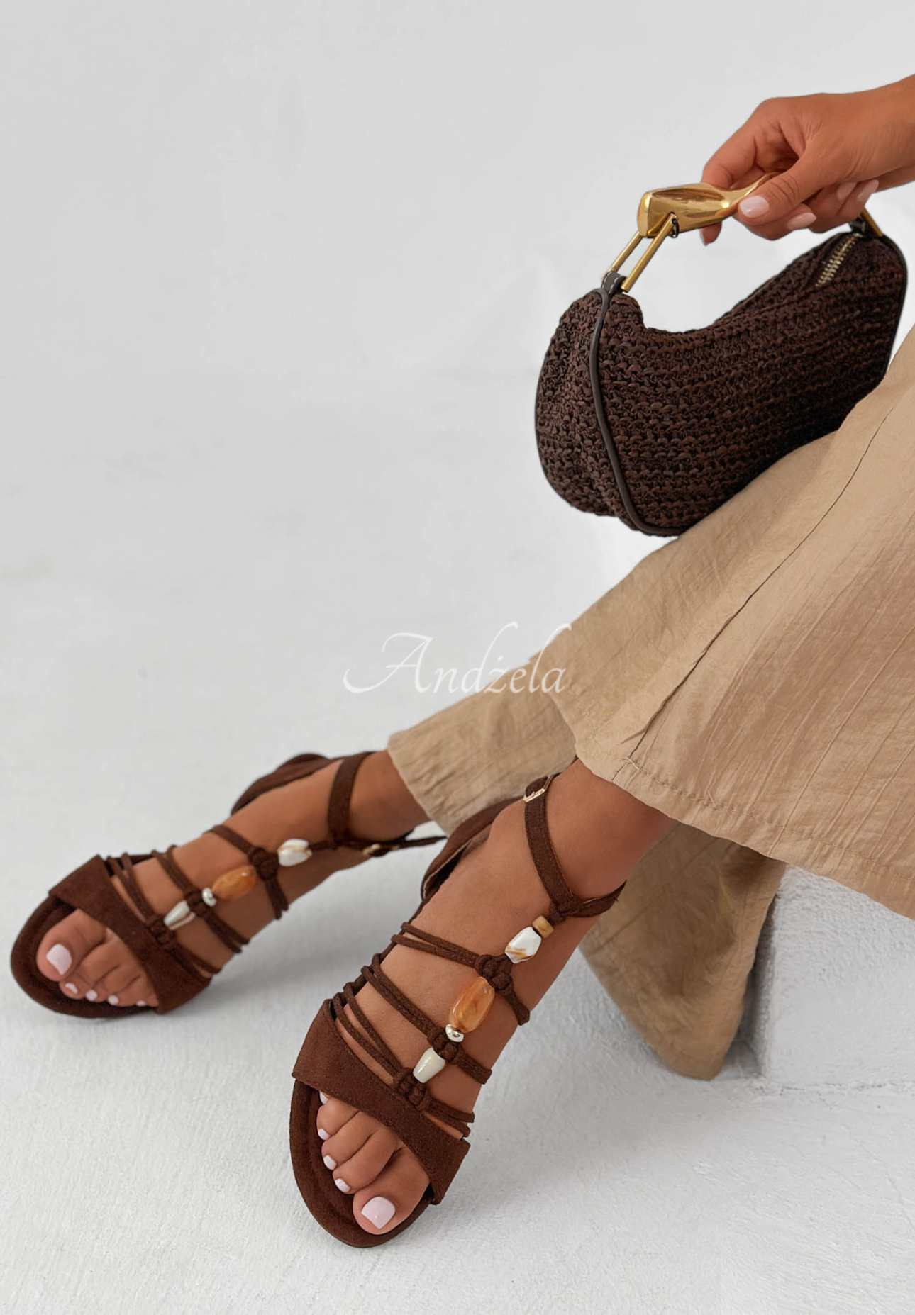 Wildledersandalen mit Perlen Adelia Schokoladenbraun