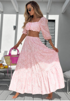 Set Bluse Kleid im spanischen Stil i Rock w haftowane kwiaty Sun Princess Puderrosa