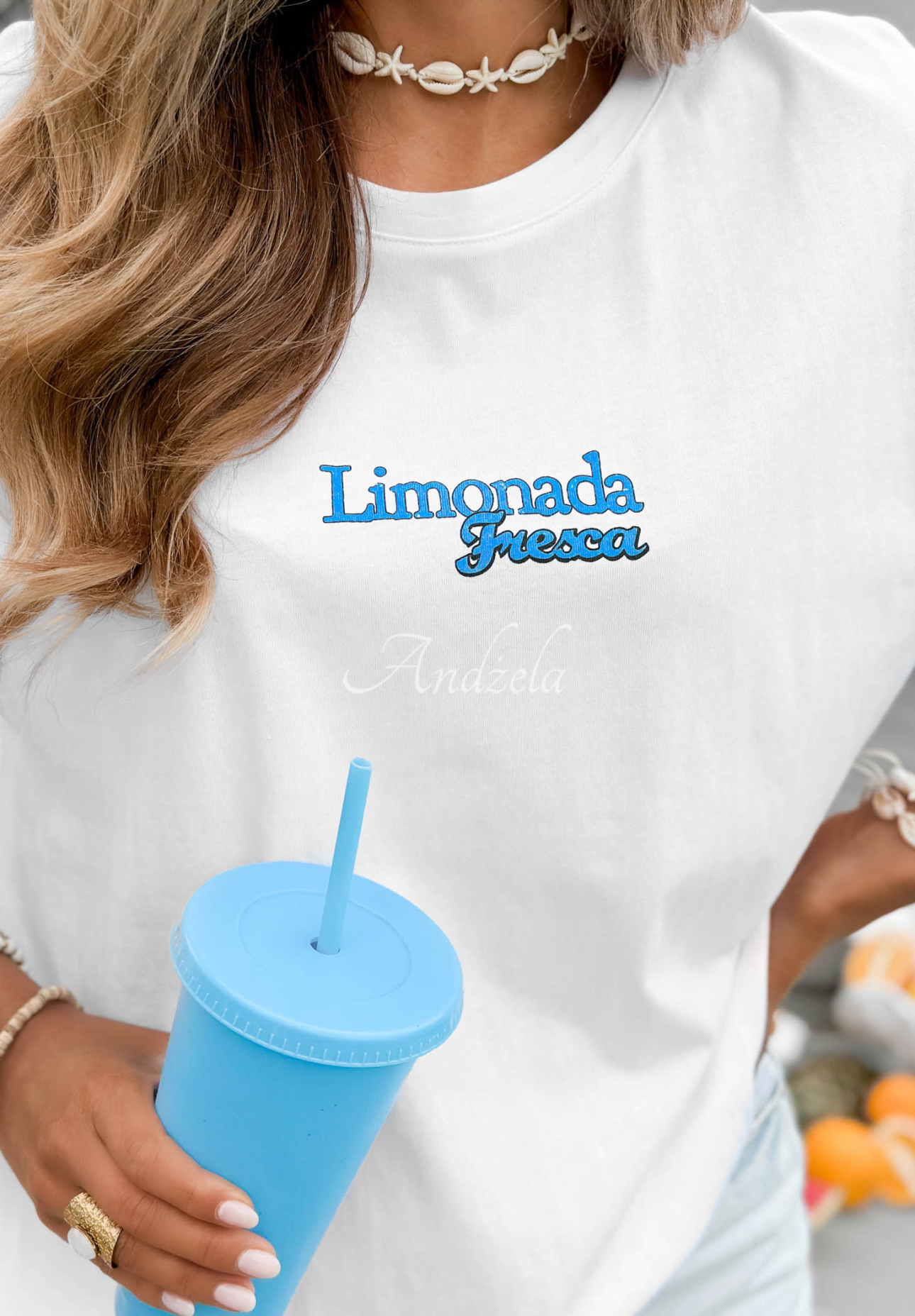 Baumwoll-T-Shirt mit Aufdruck Limonada Fresca weiß-Blau
