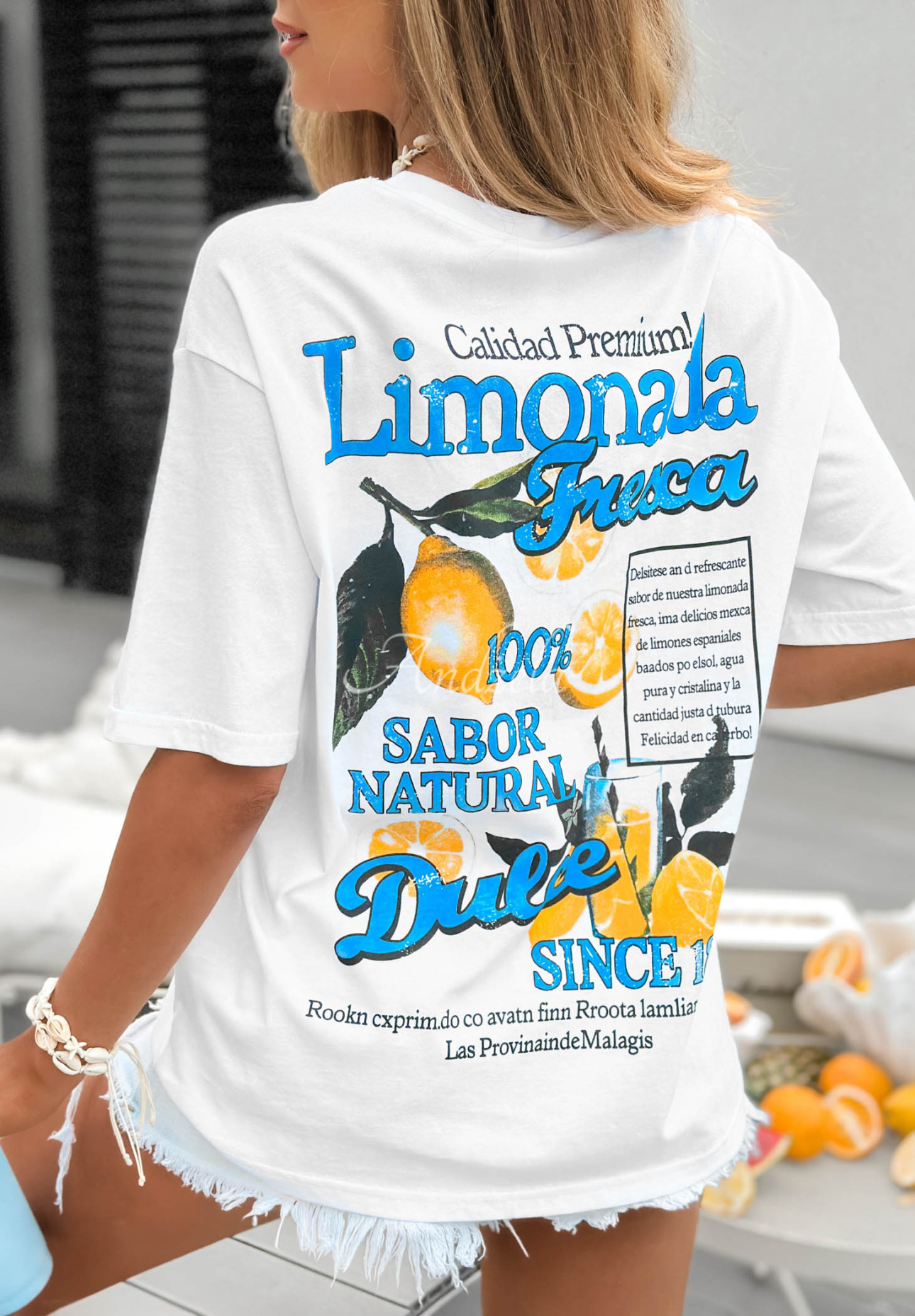 Baumwoll-T-Shirt mit Aufdruck Limonada Fresca weiß-Blau