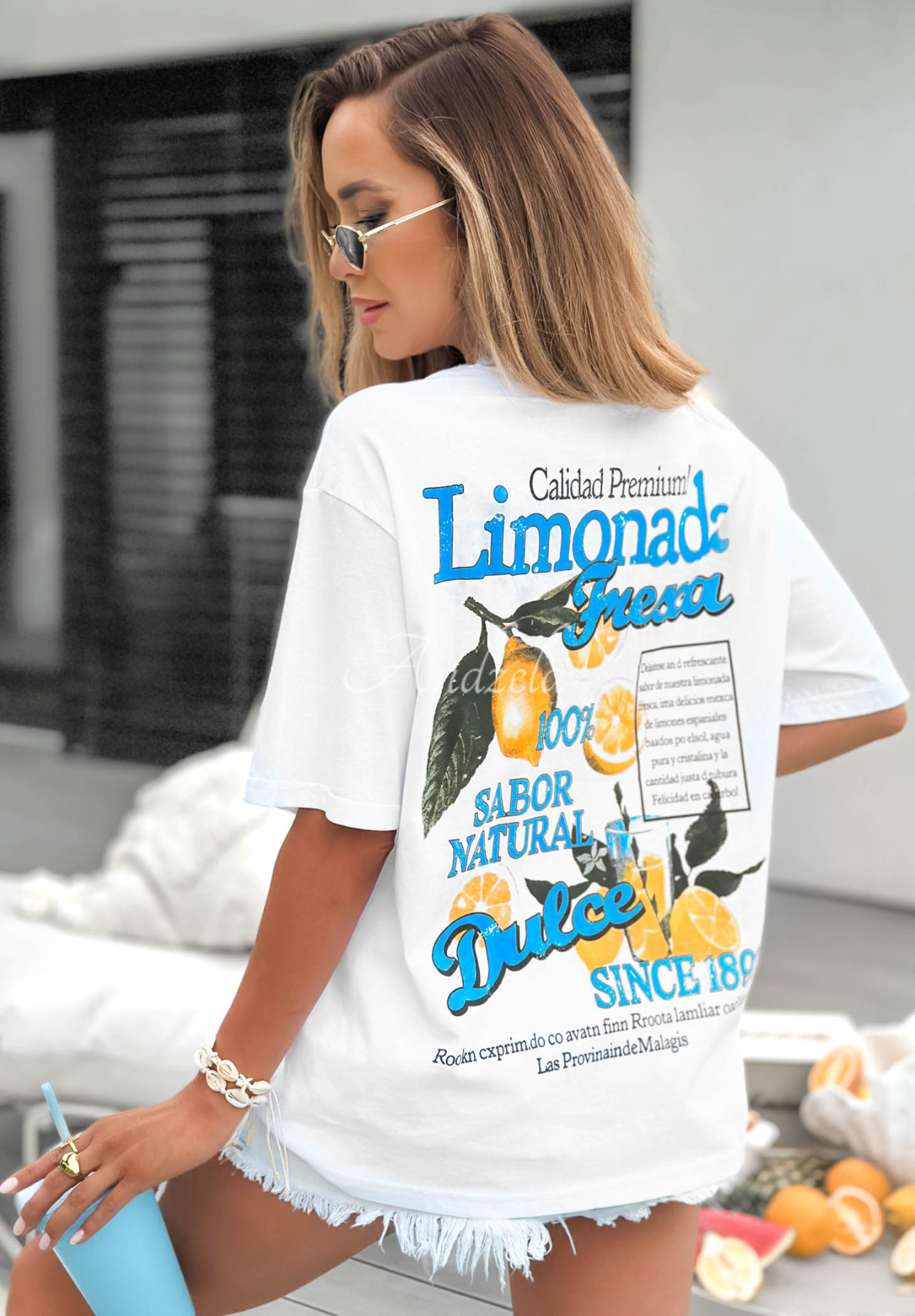 Baumwoll-T-Shirt mit Aufdruck Limonada Fresca weiß-Blau