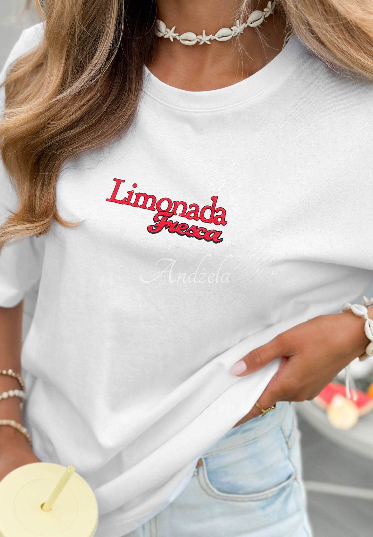 Baumwoll-T-Shirt mit Aufdruck Limonada Fresca weiß-Rot