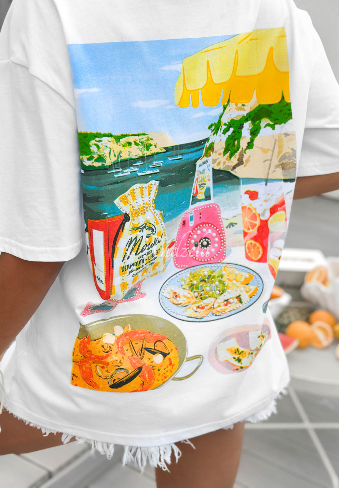Baumwoll-T-Shirt mit Aufdruck Paella Weiß