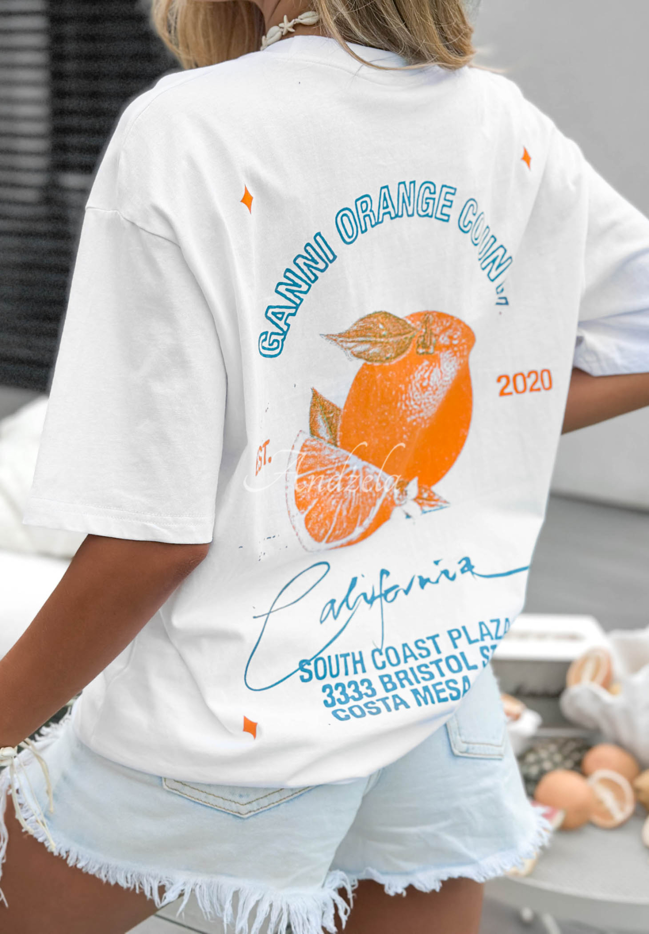 Baumwoll-T-Shirt mit Aufdruck Costa Mesa Weiß
