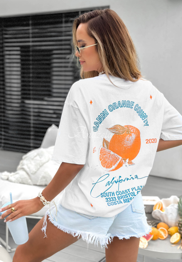 Baumwoll-T-Shirt mit Aufdruck Costa Mesa Wei&szlig;