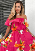 Kwiecista sukienka Kleid im spanischen Stil maxi z falbankami Florissa Fuchsia