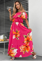 Kwiecista sukienka Kleid im spanischen Stil maxi z falbankami Florissa Fuchsia