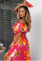 Kwiecista sukienka Kleid im spanischen Stil maxi z falbankami Florissa Fuchsia