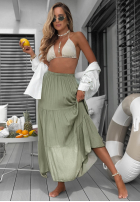 Asymetryczna Kleid maxi z falbankami Ocean Escape Khaki