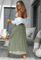 Asymetryczna Kleid maxi z falbankami Ocean Escape Khaki