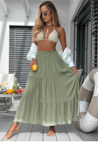 Asymetryczna Kleid maxi z falbankami Ocean Escape Khaki