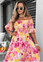 Kwiecista sukienka Kleid im spanischen Stil maxi z falbankami Bloom Coast pomarańczowo-Rosa