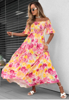 Kwiecista sukienka Kleid im spanischen Stil maxi z falbankami Bloom Coast pomarańczowo-Rosa
