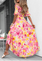 Kwiecista sukienka Kleid im spanischen Stil maxi z falbankami Bloom Coast pomarańczowo-Rosa