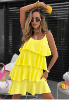 Kleid mini na ramiączkach z falbankami Sun Kiss Gelb