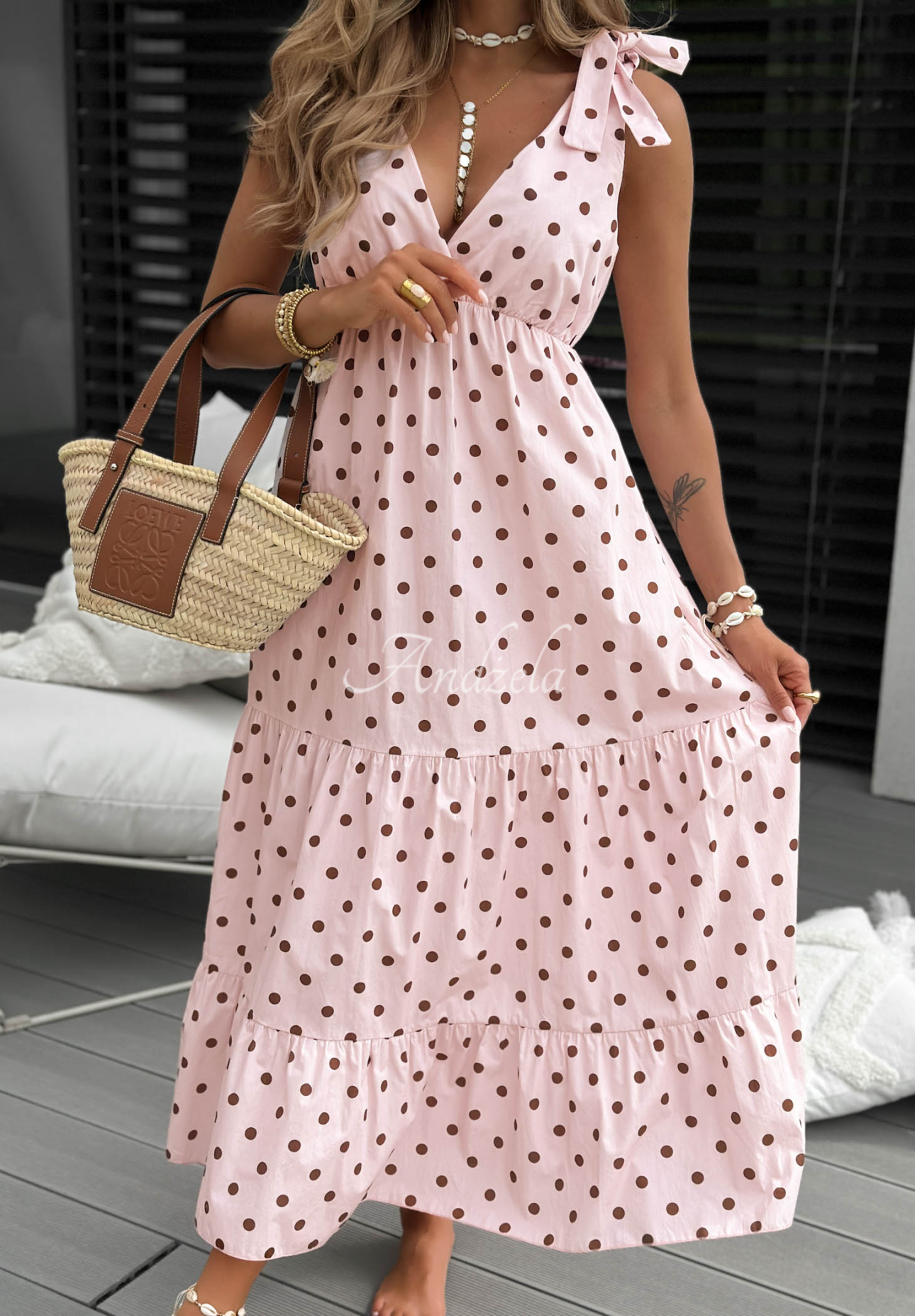 Baumwollkleid mit Polka-Dots Girly Dots Puderrosa