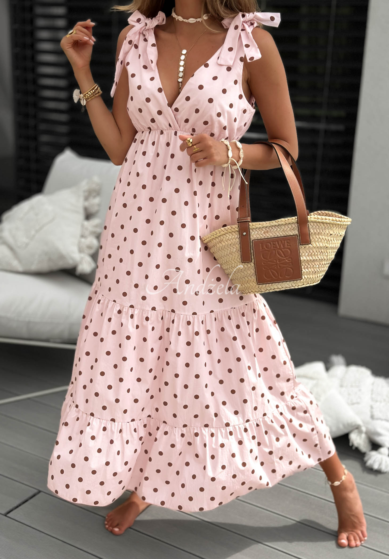 Baumwollkleid mit Polka-Dots Girly Dots Puderrosa