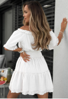 Muślinowa Kleid z bufkami Soft Walk Weiß