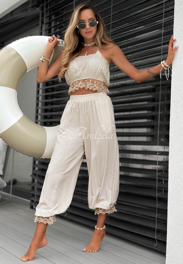 Top und Hose mit Spitze Fresh Lace Beige