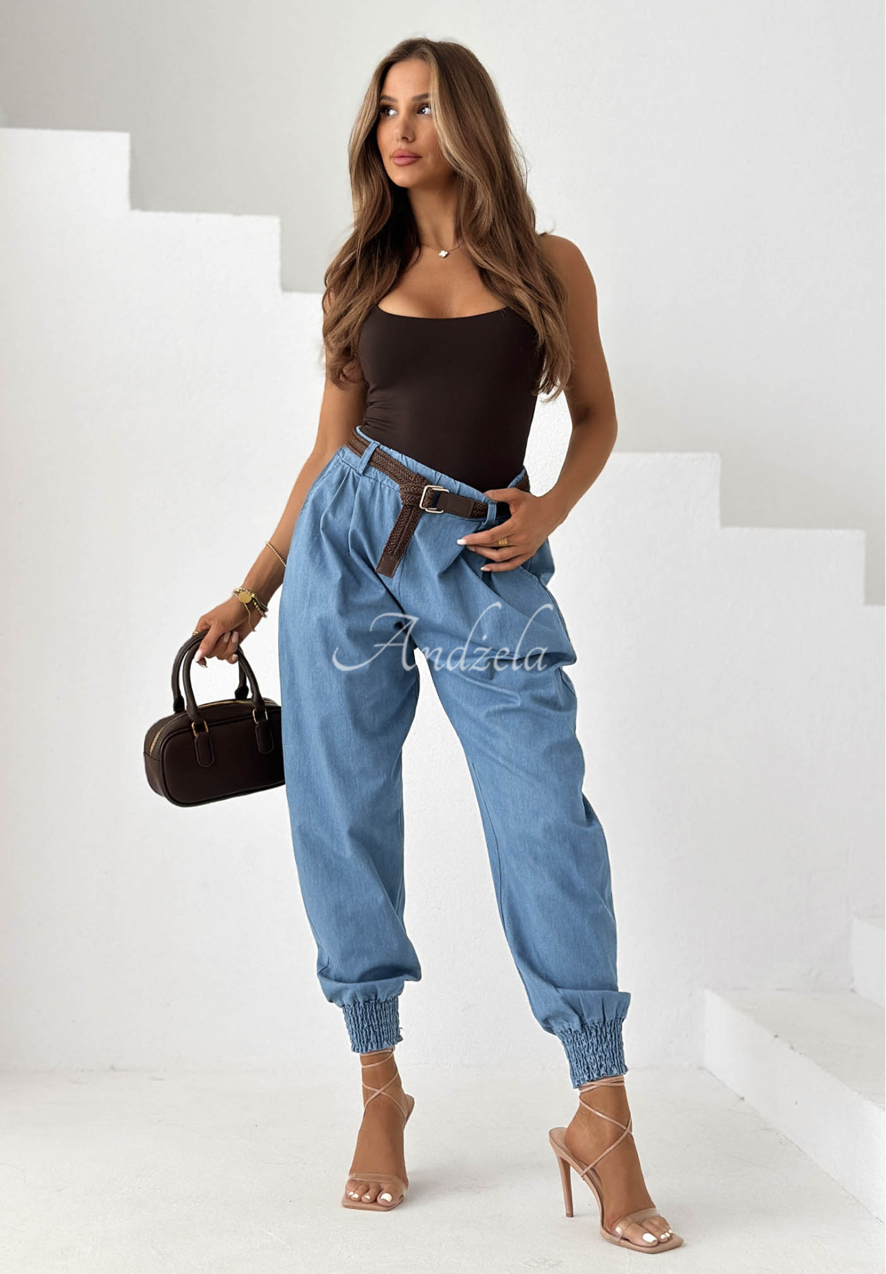 Stoff-Jogginghose mit Gürtel Sea Free Hellblau