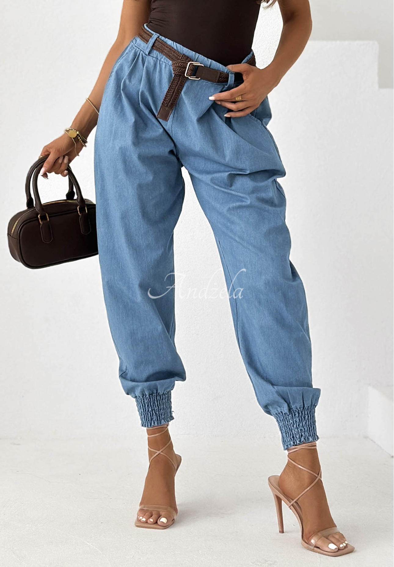 Stoff-Jogginghose mit Gürtel Sea Free Hellblau