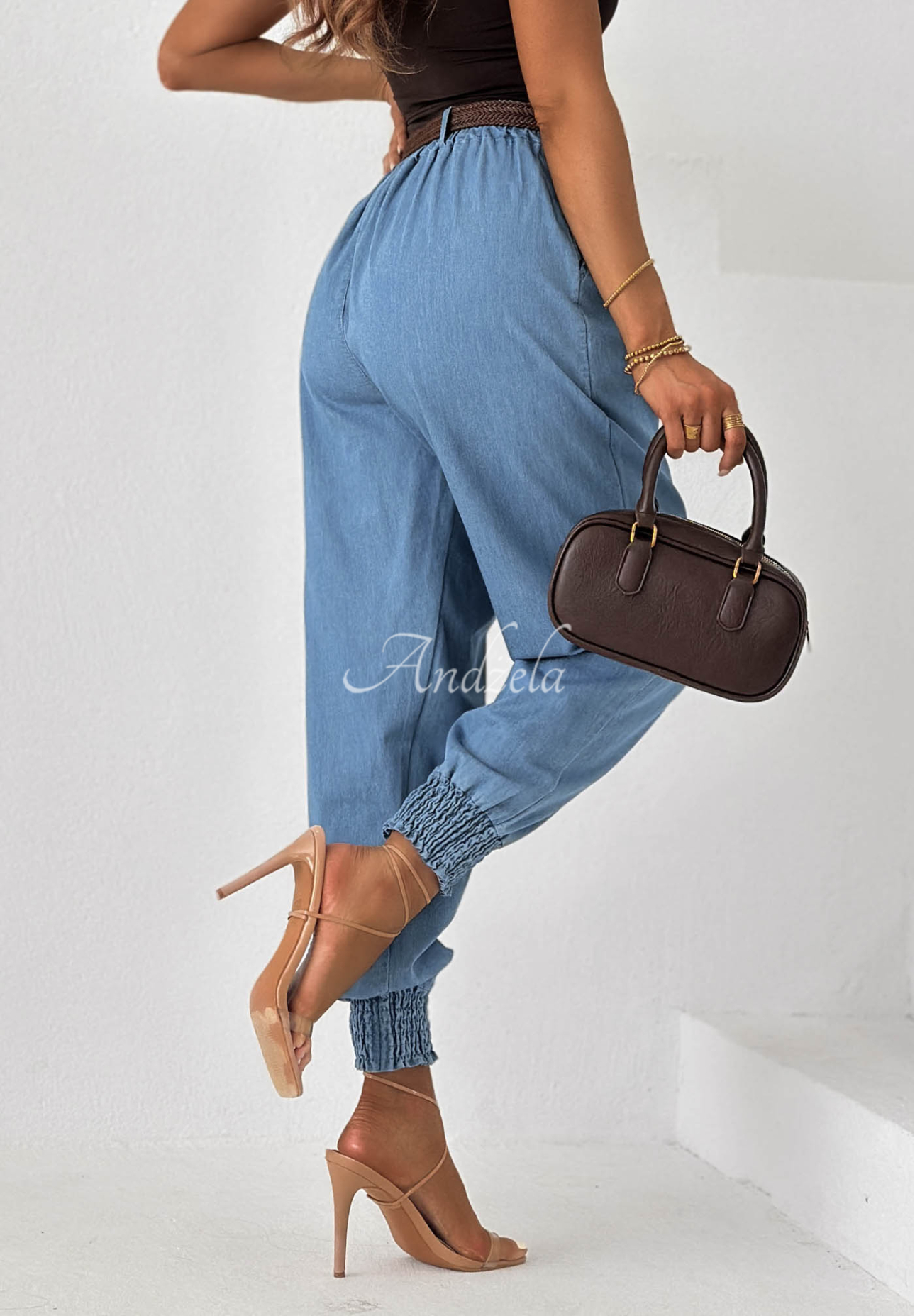 Stoff-Jogginghose mit Gürtel Sea Free Hellblau
