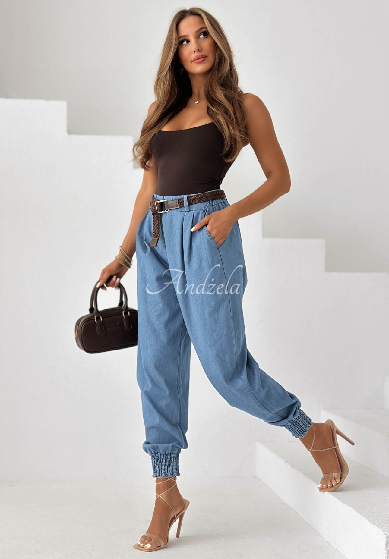 Stoff-Jogginghose mit Gürtel Sea Free Hellblau