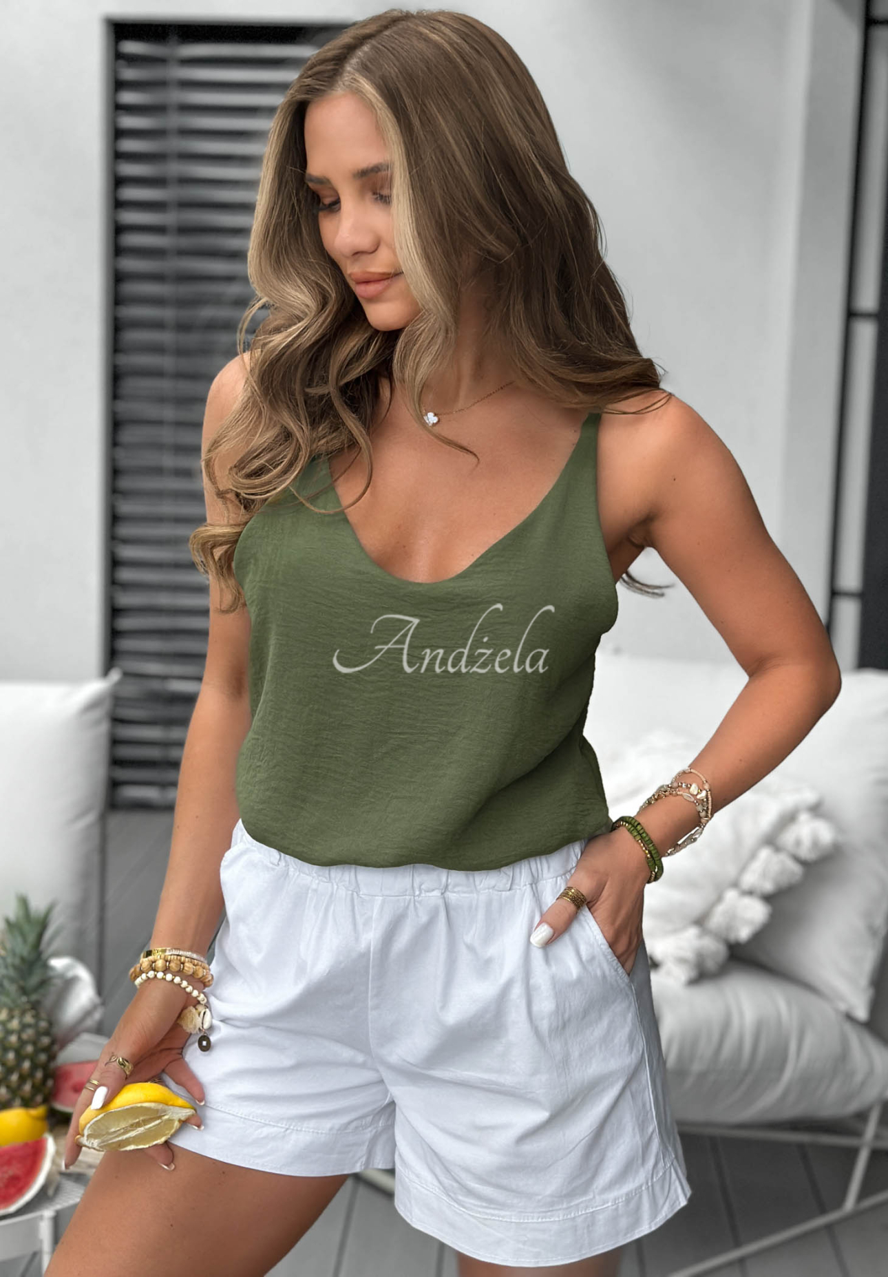 Trägertop aus Viskose mit Ausschnitt The Holiday Khaki