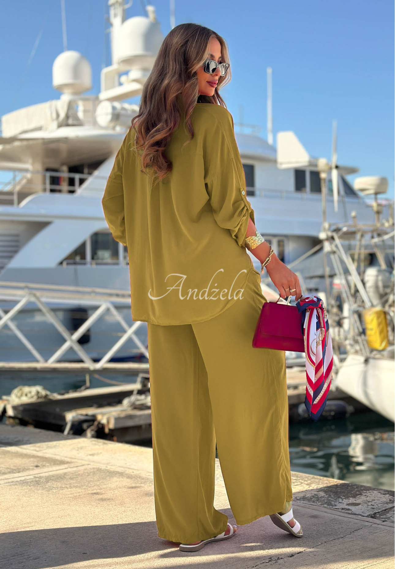 Viskose-Set Hemd und Hose wide leg Summer Skies Olivgrün