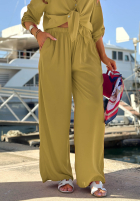Viskose-Set Hemd und Hose wide leg Summer Skies Olivgrün
