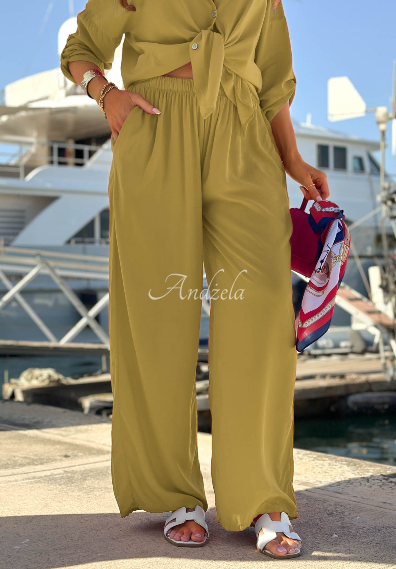 Viskose-Set Hemd und Hose wide leg Summer Skies Olivgrün