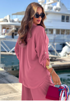 Viskose-Set Hemd und Hose wide leg Summer Skies Himbeerrot