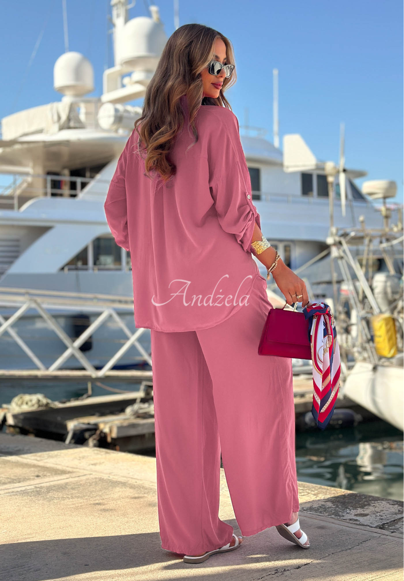 Viskose-Set Hemd und Hose wide leg Summer Skies Himbeerrot