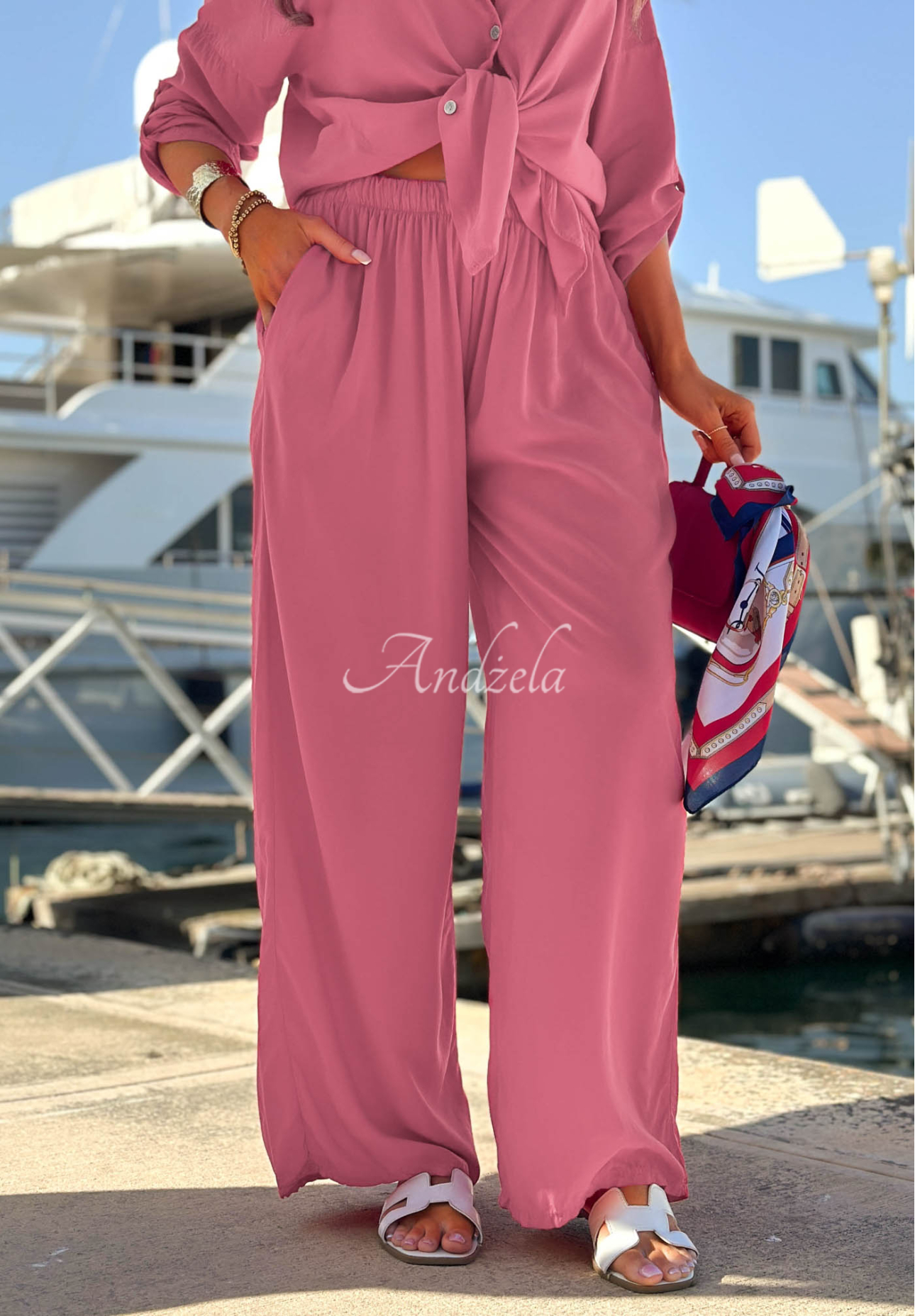 Viskose-Set Hemd und Hose wide leg Summer Skies Himbeerrot