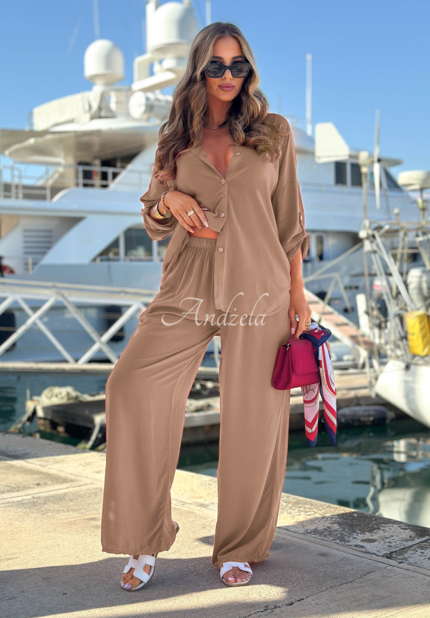 Viskose-Set Hemd und Hose wide leg Summer Skies Mokkafarben