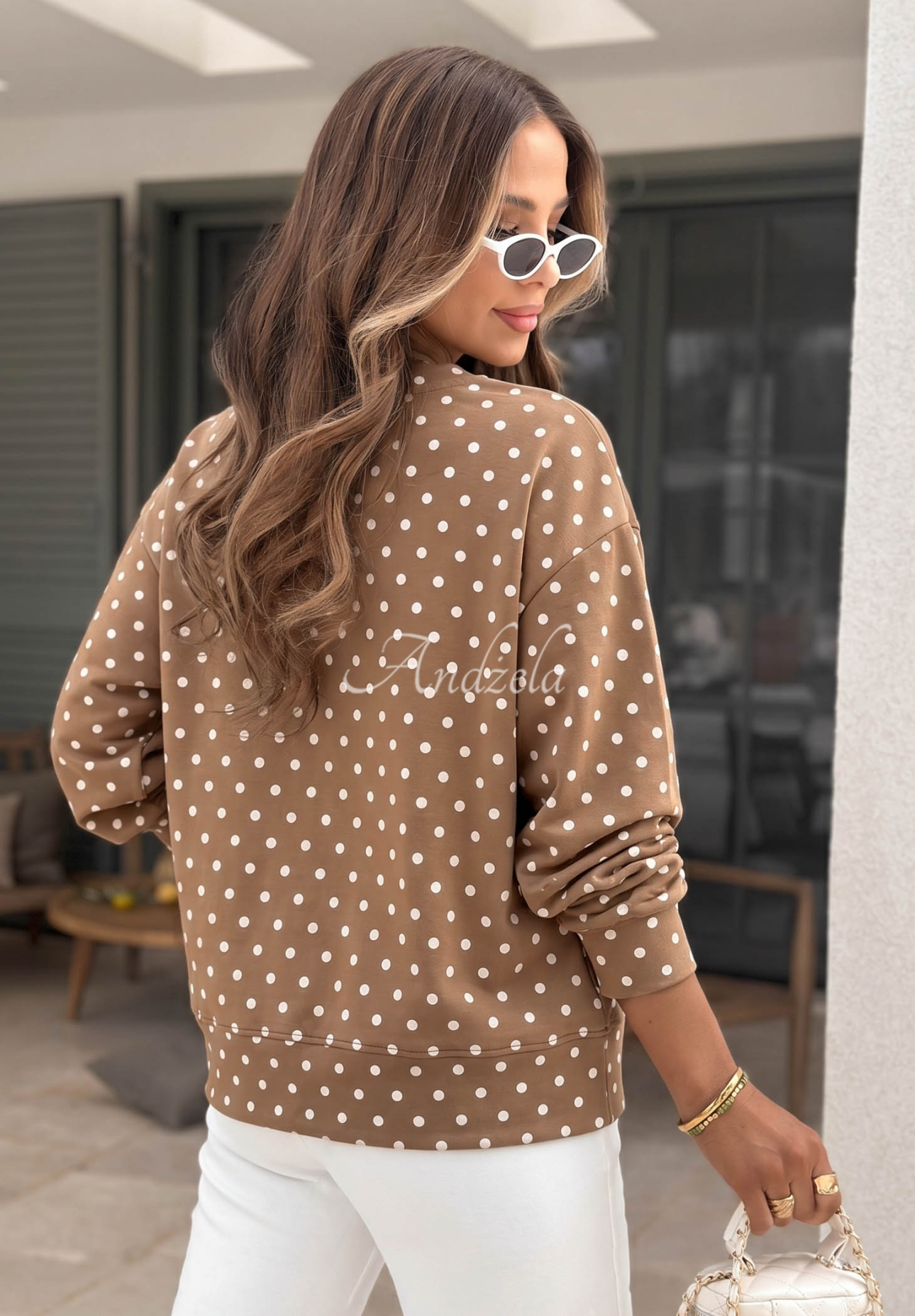 Baumwoll-Sweatshirt mit Punkten Dot Dream Camel