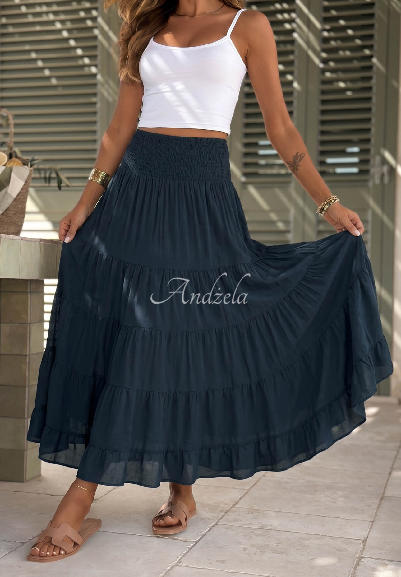 Maxirock aus Baumwolle mit Rüschen Pretty Estrella Dunkelblau