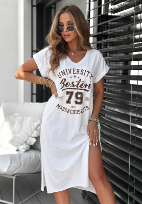 Baumwoll-Midikleid mit Print Boston University Wei&szlig;
