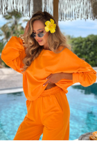 Bawełniany komplet Sweatshirt na jedno ramię i Hose Peach Sunrise Set Orange
