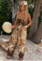 Długi Jumpsuit bez ramiączek Mit Muster Coffee Sands Schokoladenbraun